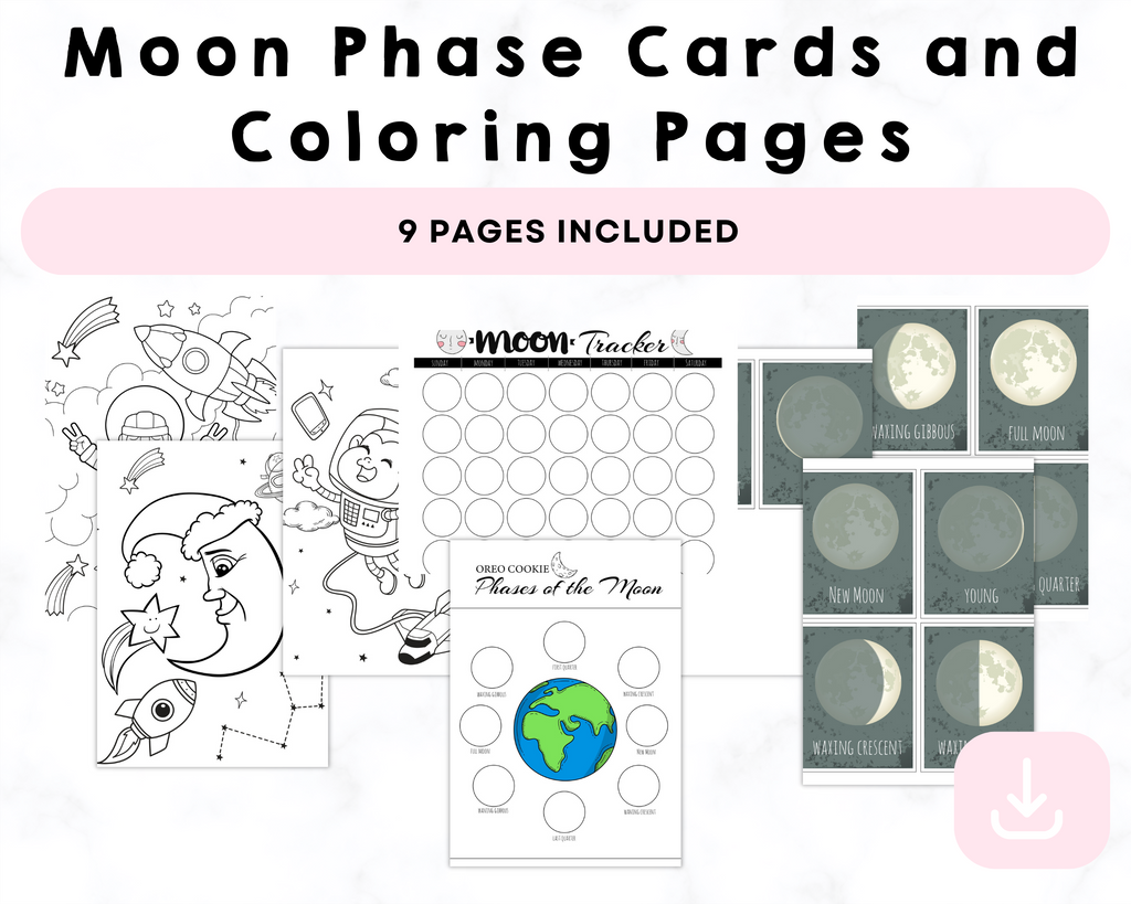 Moon Phase Cards and Coloring Pages Printable