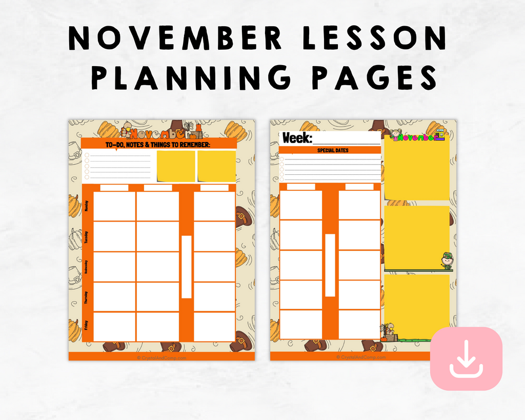 November Lesson Planning Printable