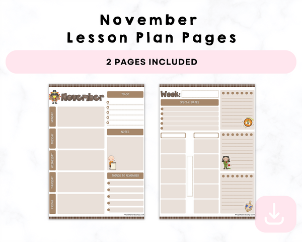 Printable November Lesson Plan Pages