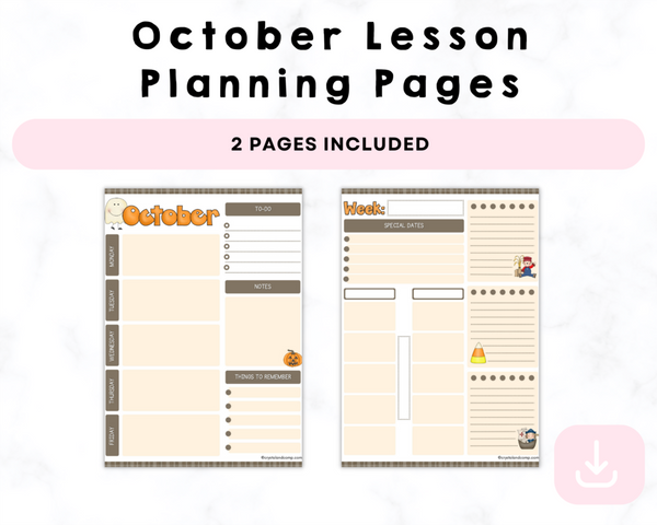 Printable October Lesson Planning