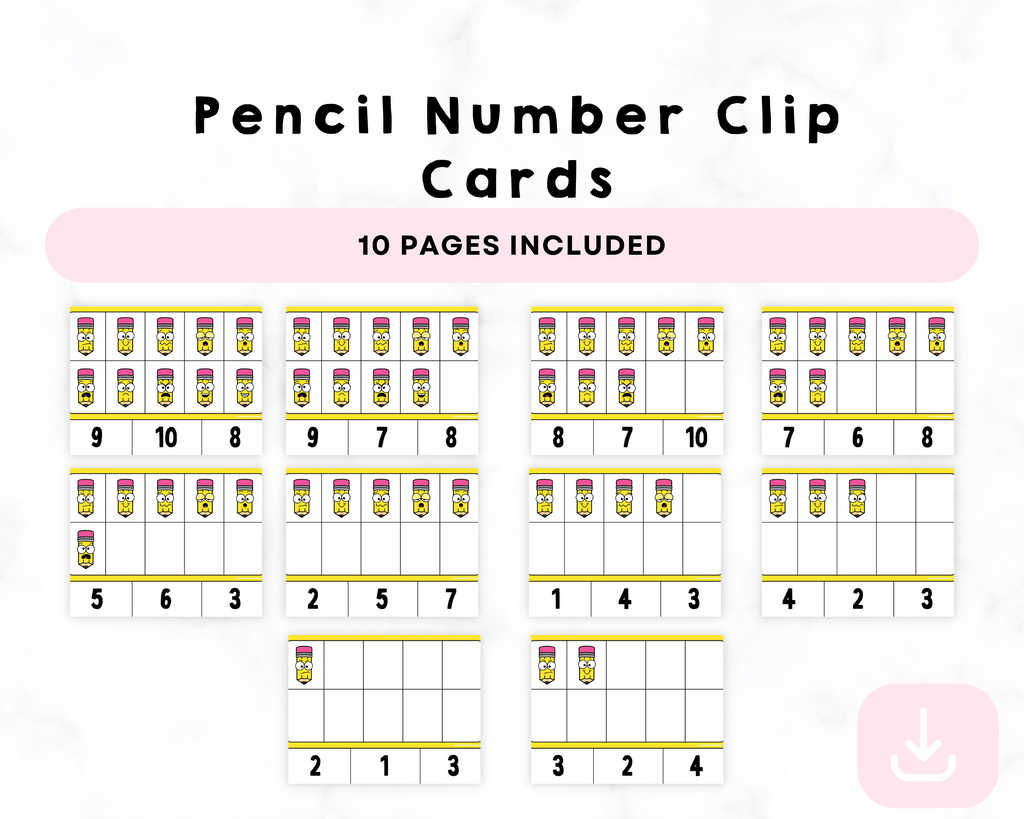 Printable Pencil Number Clip Cards