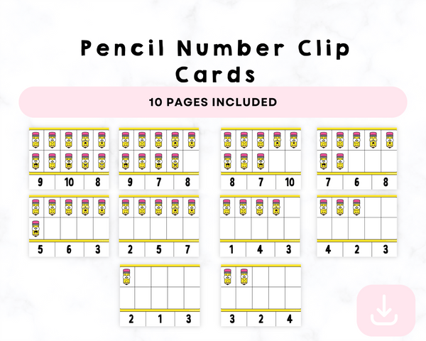 Printable Pencil Number Clip Cards