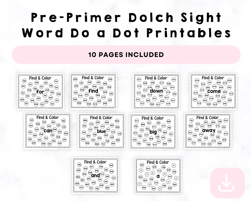 Pre-Primer Dolch Sight Word Do a Dot Printables