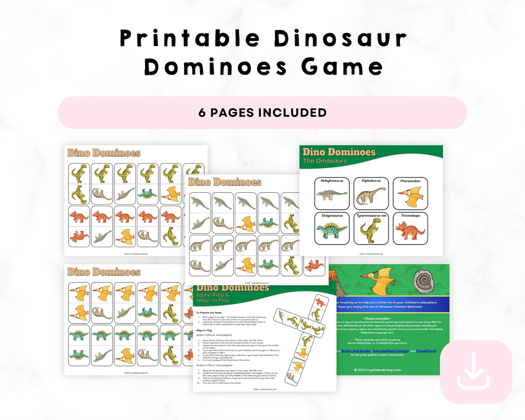 Printable Dinosaur Dominoes Game
