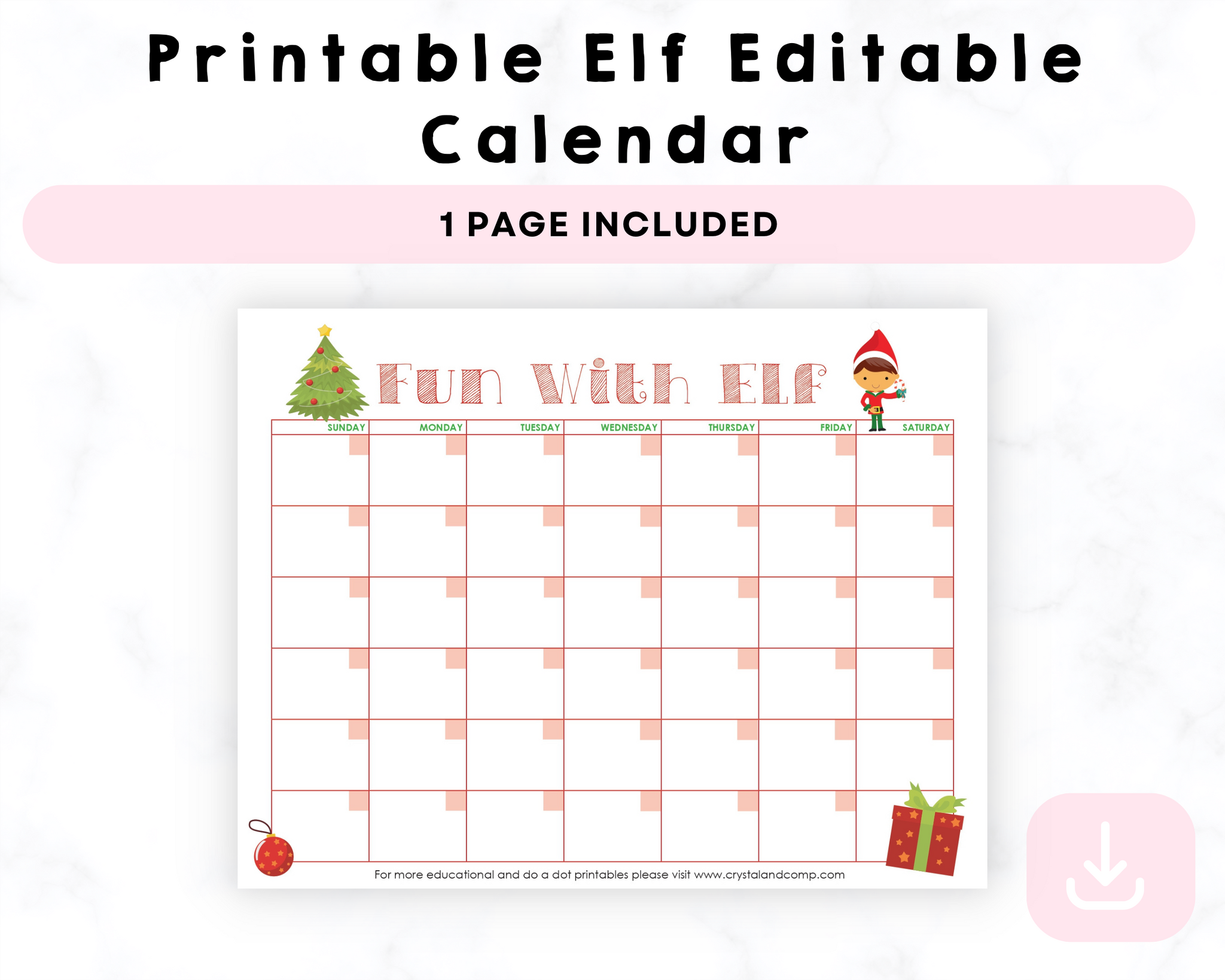 Printable Elf Editable Calendar – CrystalandComp