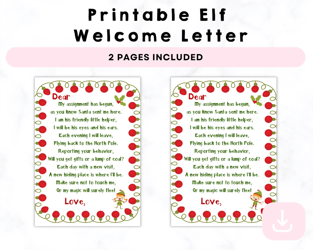 Elf Printable Welcome Letter