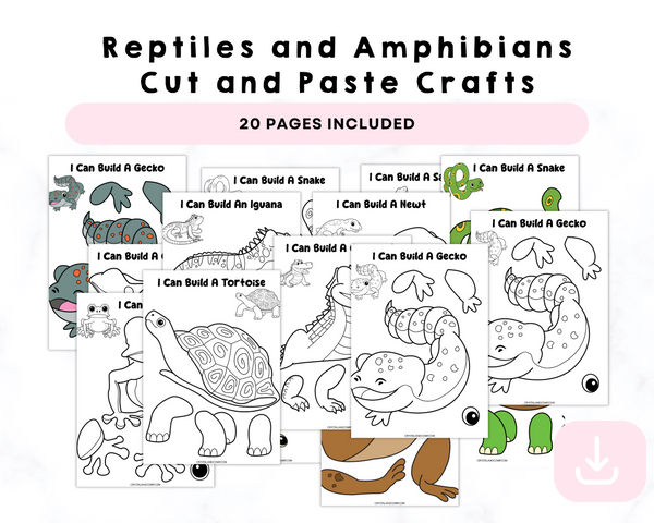 Printable Reptiles and Amphibians Cut and Paste Crafts