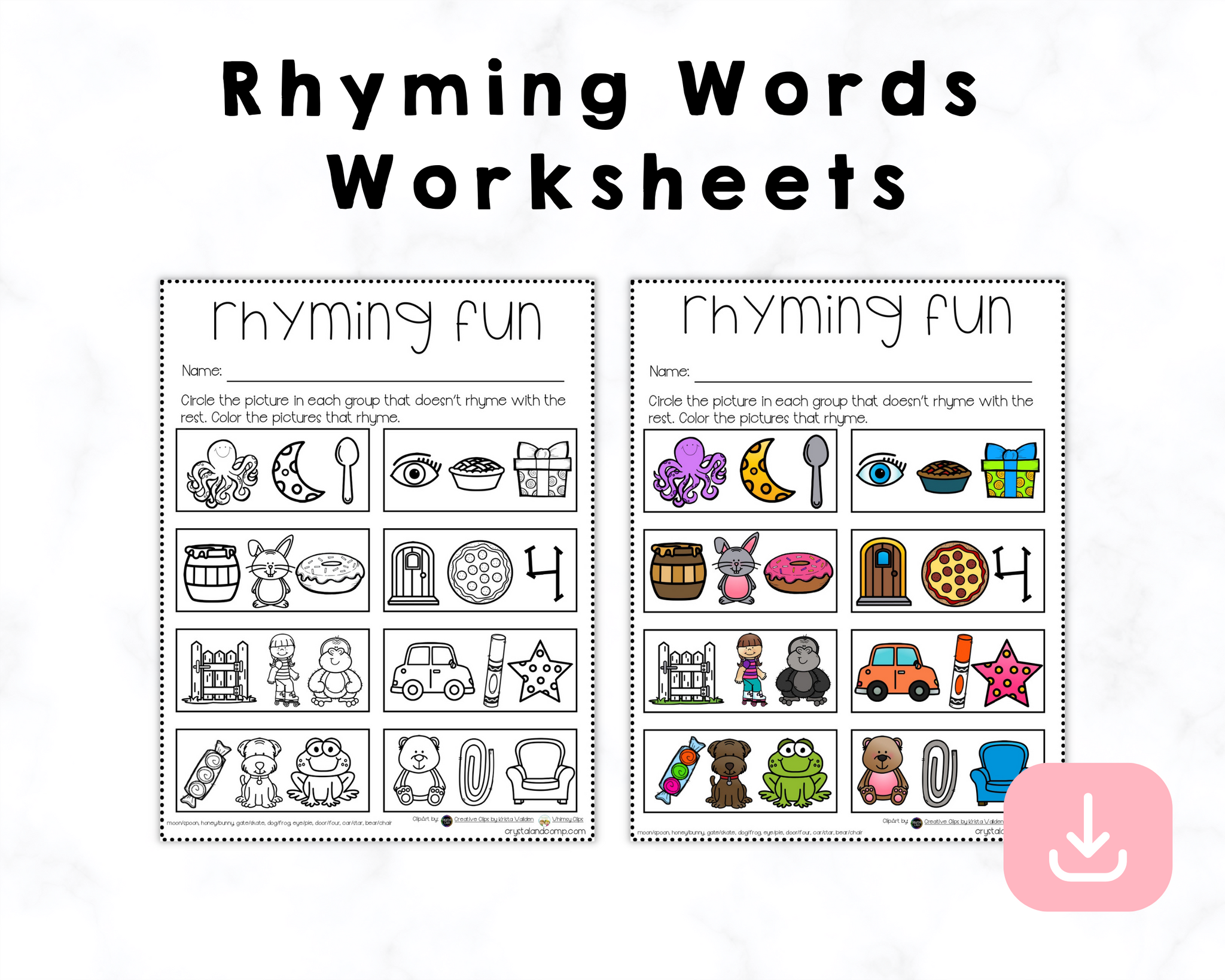 Rhyming Words Worksheet Printable – CrystalandComp