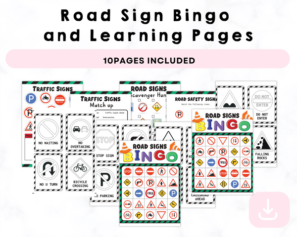 Road Sign Bingo and Learning Pages Printables