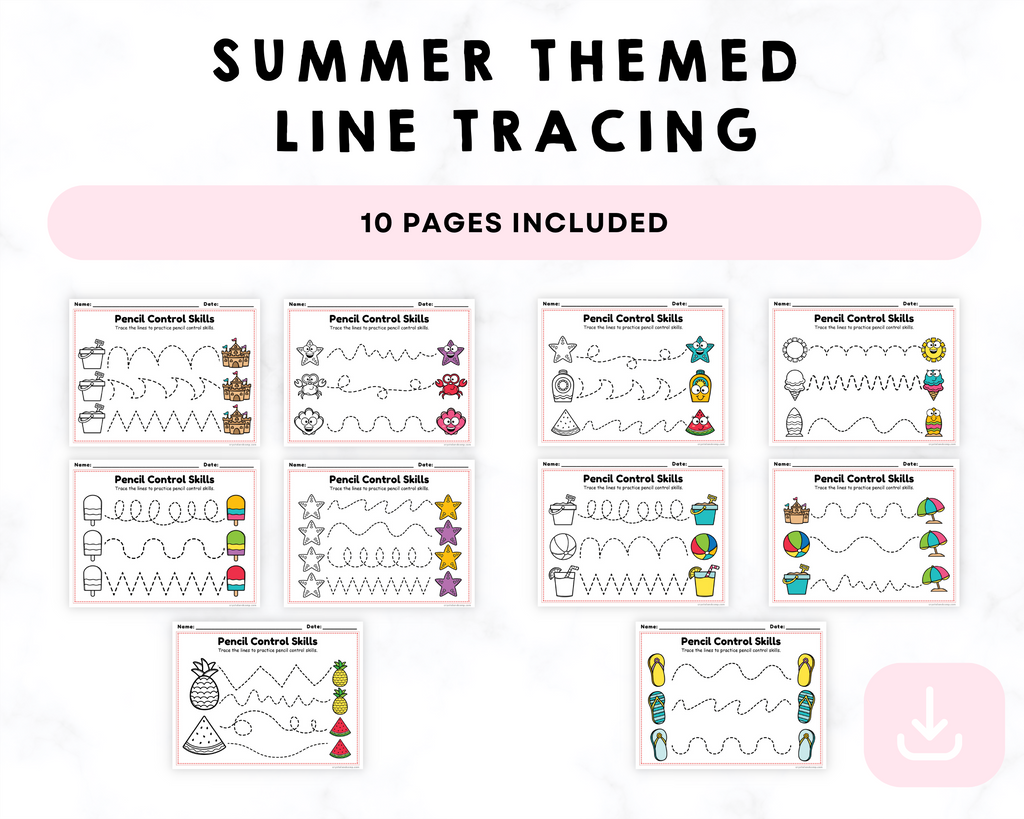 Printable Summer Themed Line Tracing