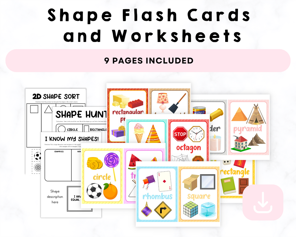 Shape Flash Cards and Worksheets Printables