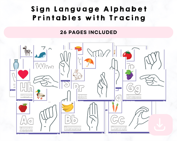 Sign Language Alphabet Printables with Tracing