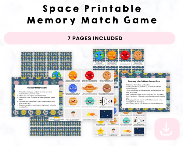 Space Printable Memory Match Game