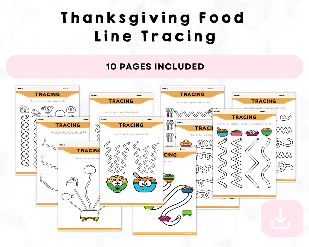 Printable Thanksgiving Food Line Tracing