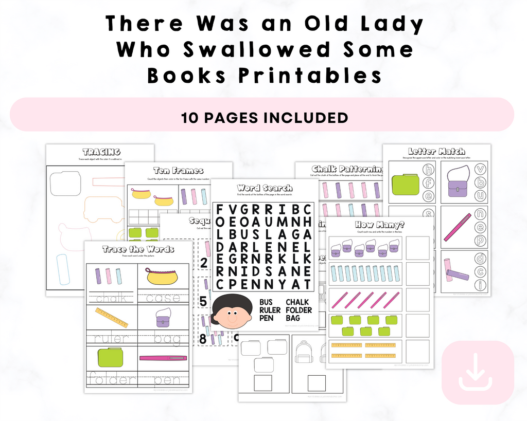 There Was an Old Lady Who Swallowed Some Books Printables