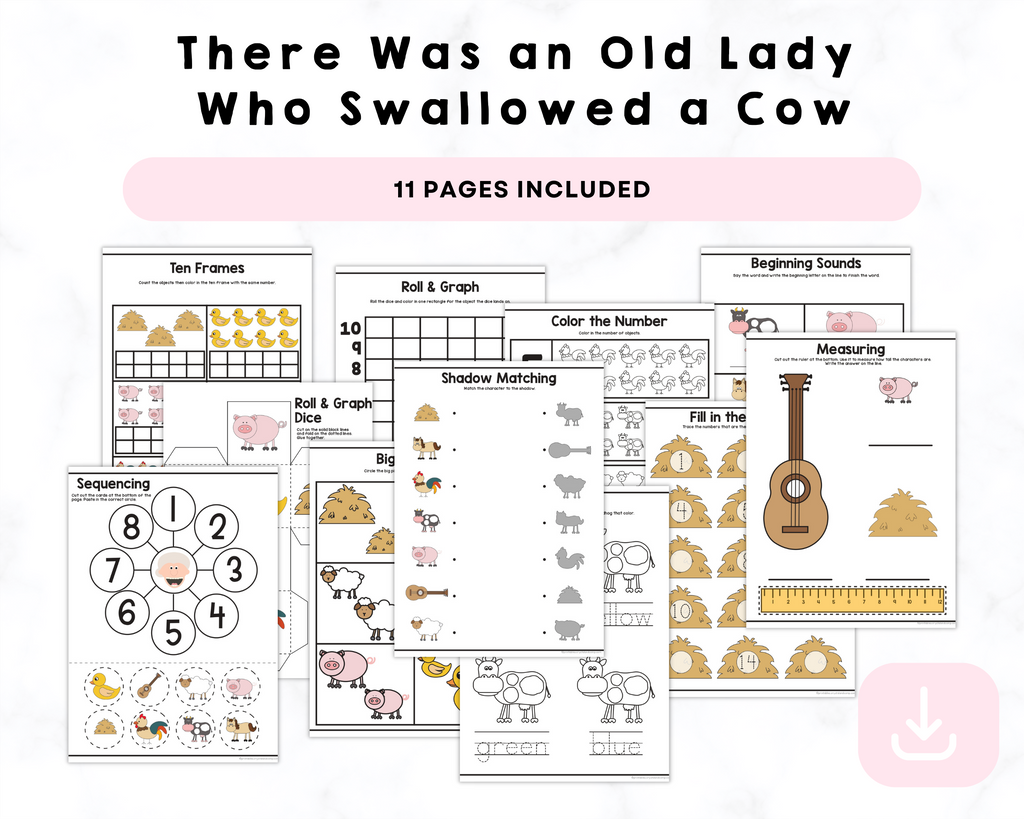There Was an Old Lady Who Swallowed a Cow Printable