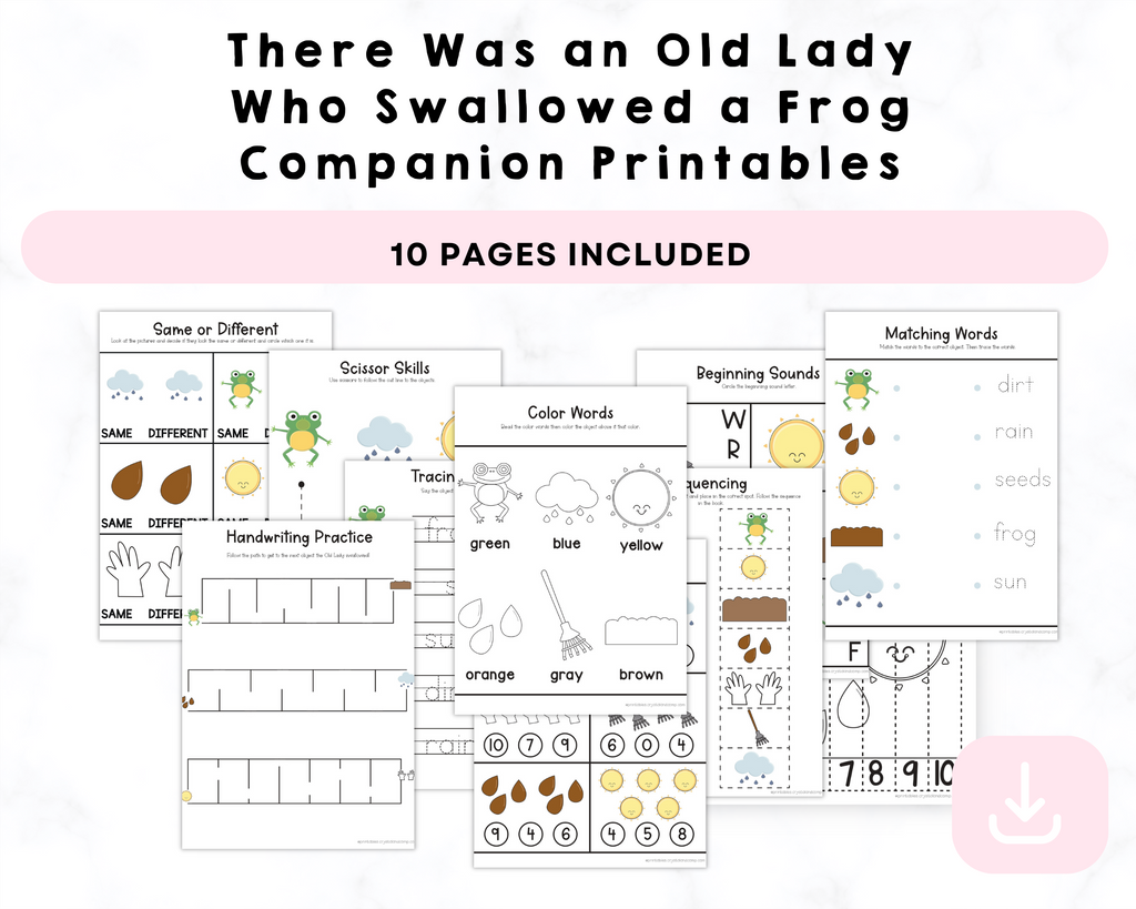 There Was an Old Lady Who Swallowed a Frog Companion Printables