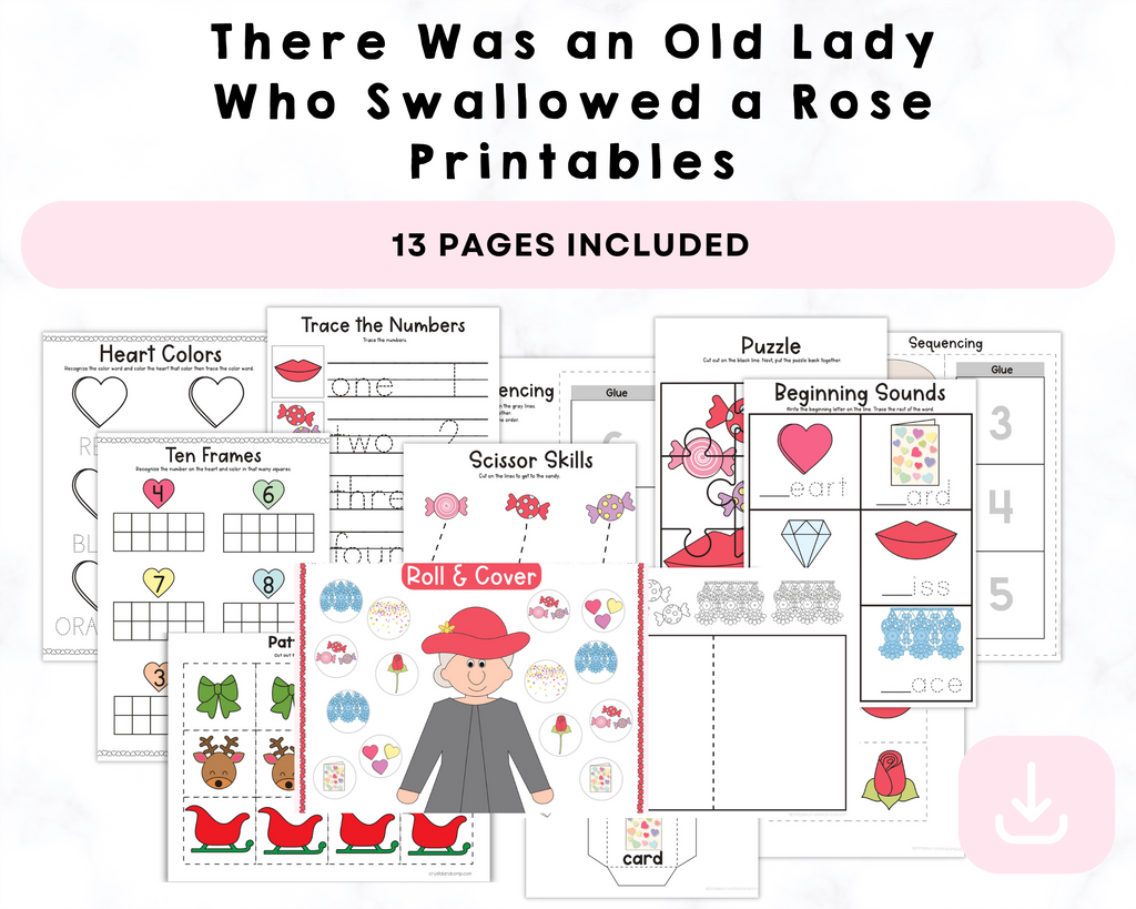There Was an Old Lady Who Swallowed a Rose Printables