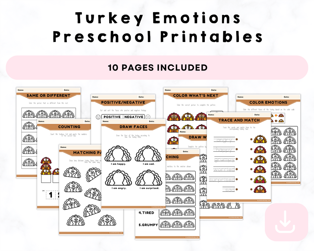 Turkey Emotions Preschool Printables