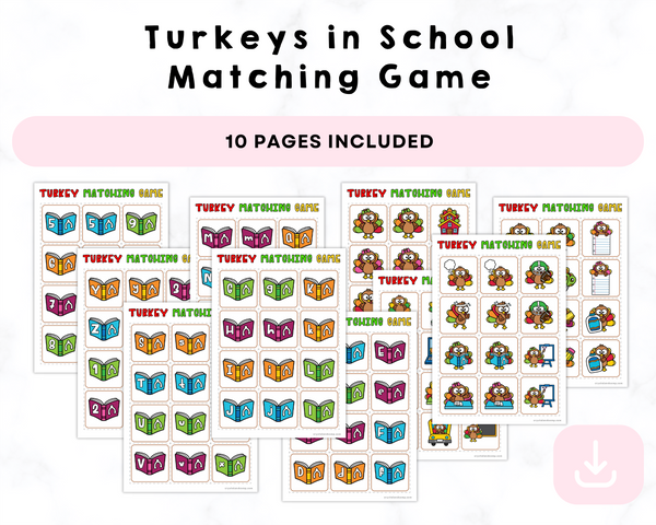 Printable Turkeys in School Matching Game