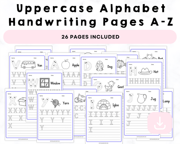Uppercase Alphabet Handwriting Pages A-Z Printable