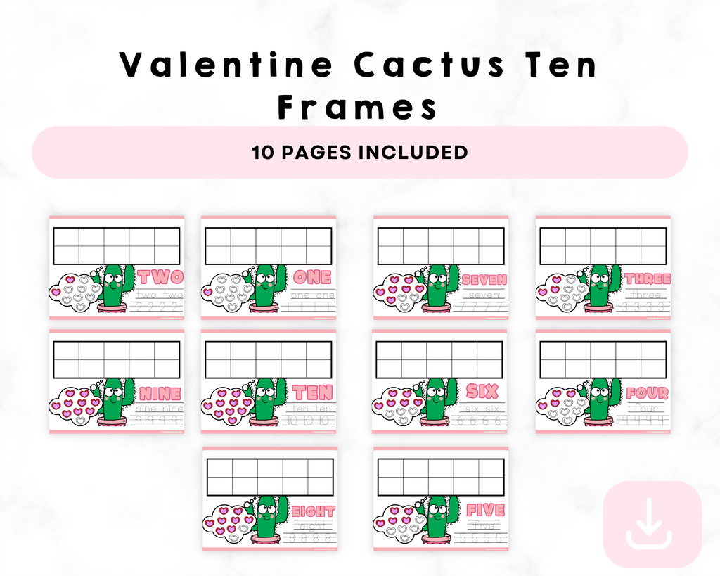 Valentine Cactus Printable Ten Frames