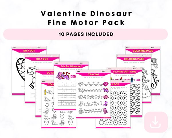 Valentine Dinosaur Fine Motor Pack Printables