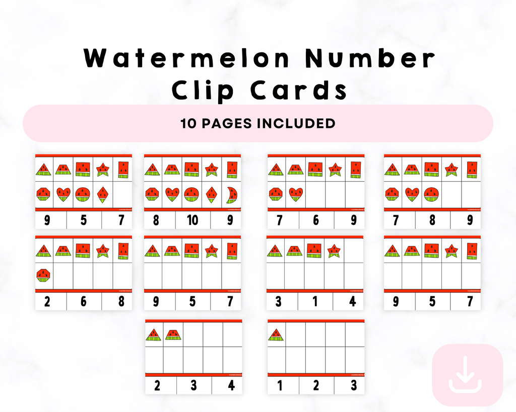 Watermelon Number Clip Cards Printable