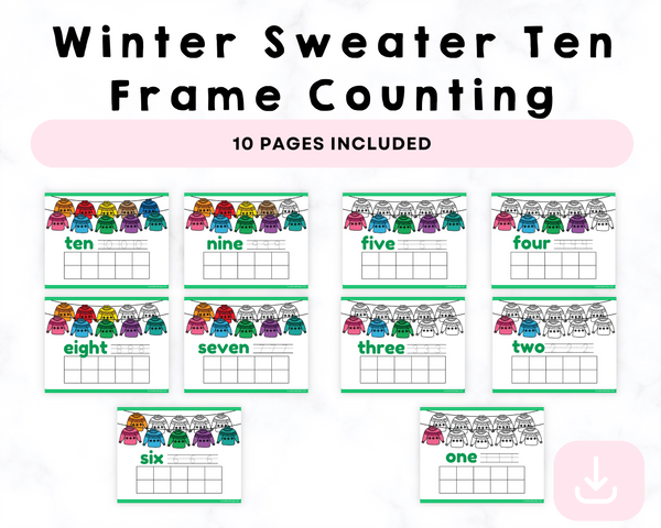 Printable Winter Sweater Ten Frame Counting