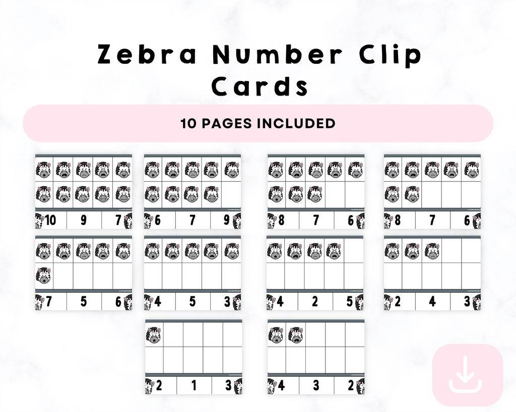 Printable Zebra Number Clip Cards